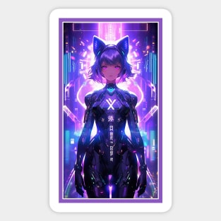 Anime Cute Cat Girl | Quality Anime Girl Artwork | Sci-Fi Manga Girl Anime Art Sticker